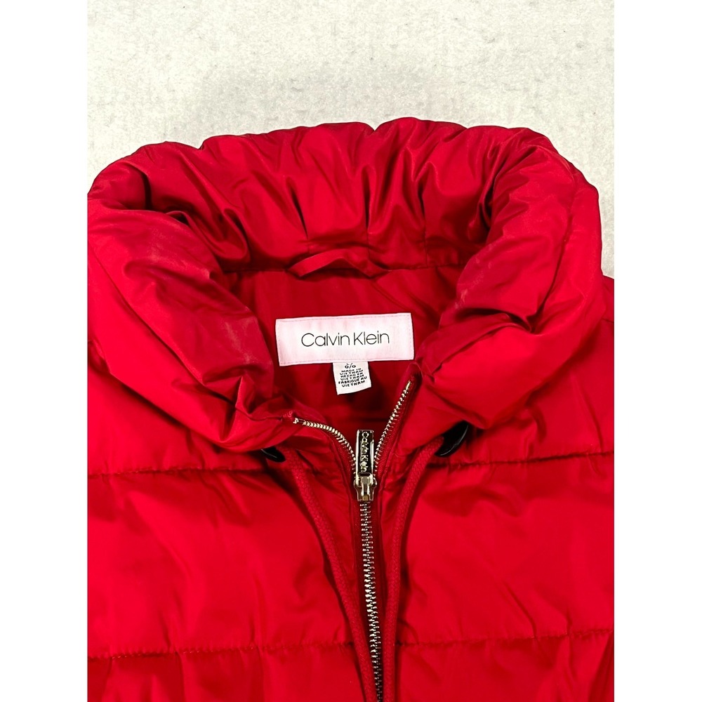 Calvin Klein Puffer Vest Womens Large Red Quilted Full Zip Gold Tone Hardware - Picture 2 of 11